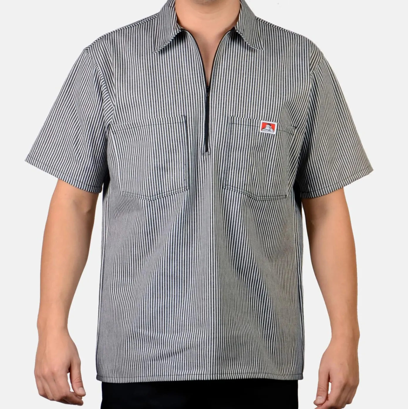 Short Sleeve Striped 1/2 Zip Shirt - Black