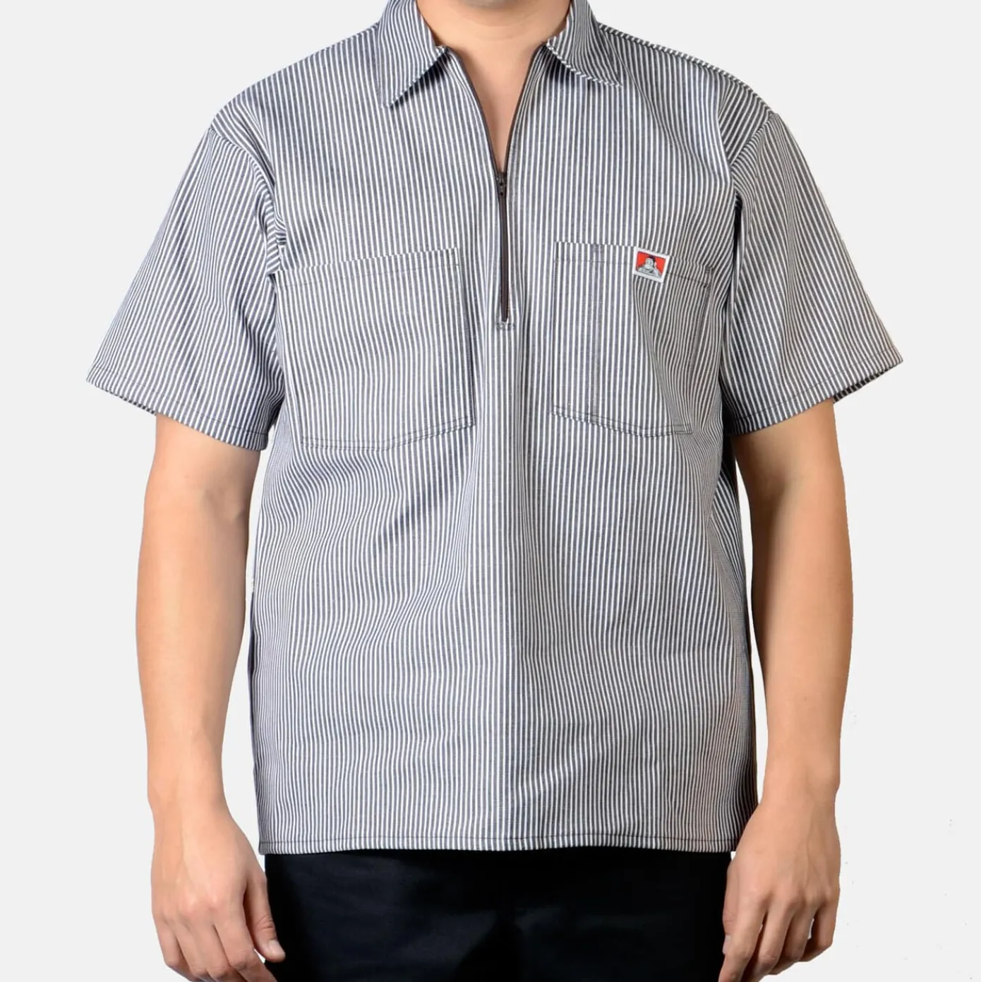 Short Sleeve Striped 1/2 Zip Shirt - Brown