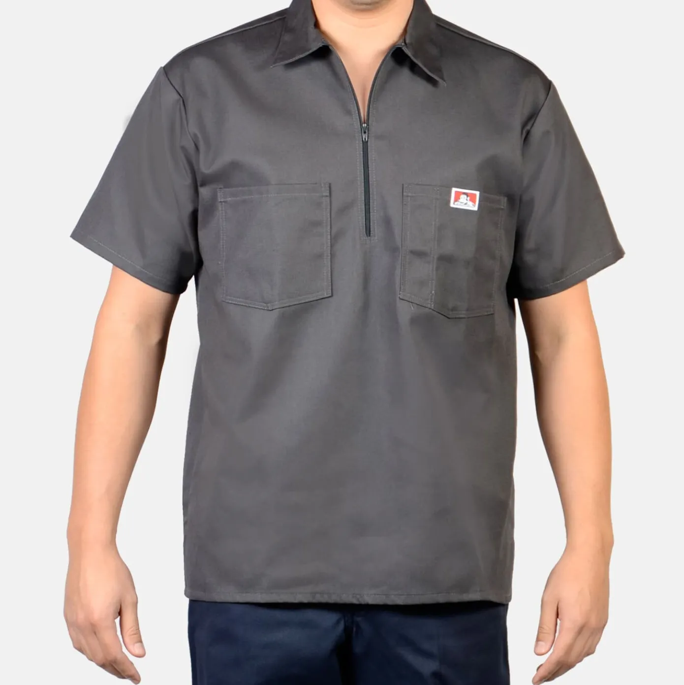 Short Sleeve Solid 1/2 Zip Shirt - Charcoal