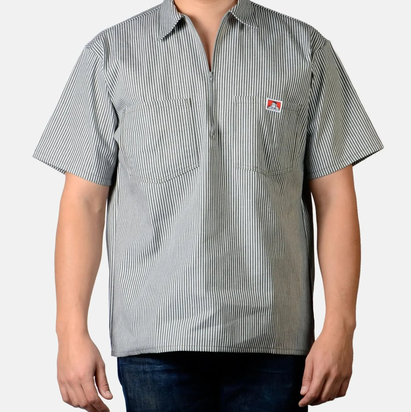 Short Sleeve Striped 1/2 Zip Shirt - Green