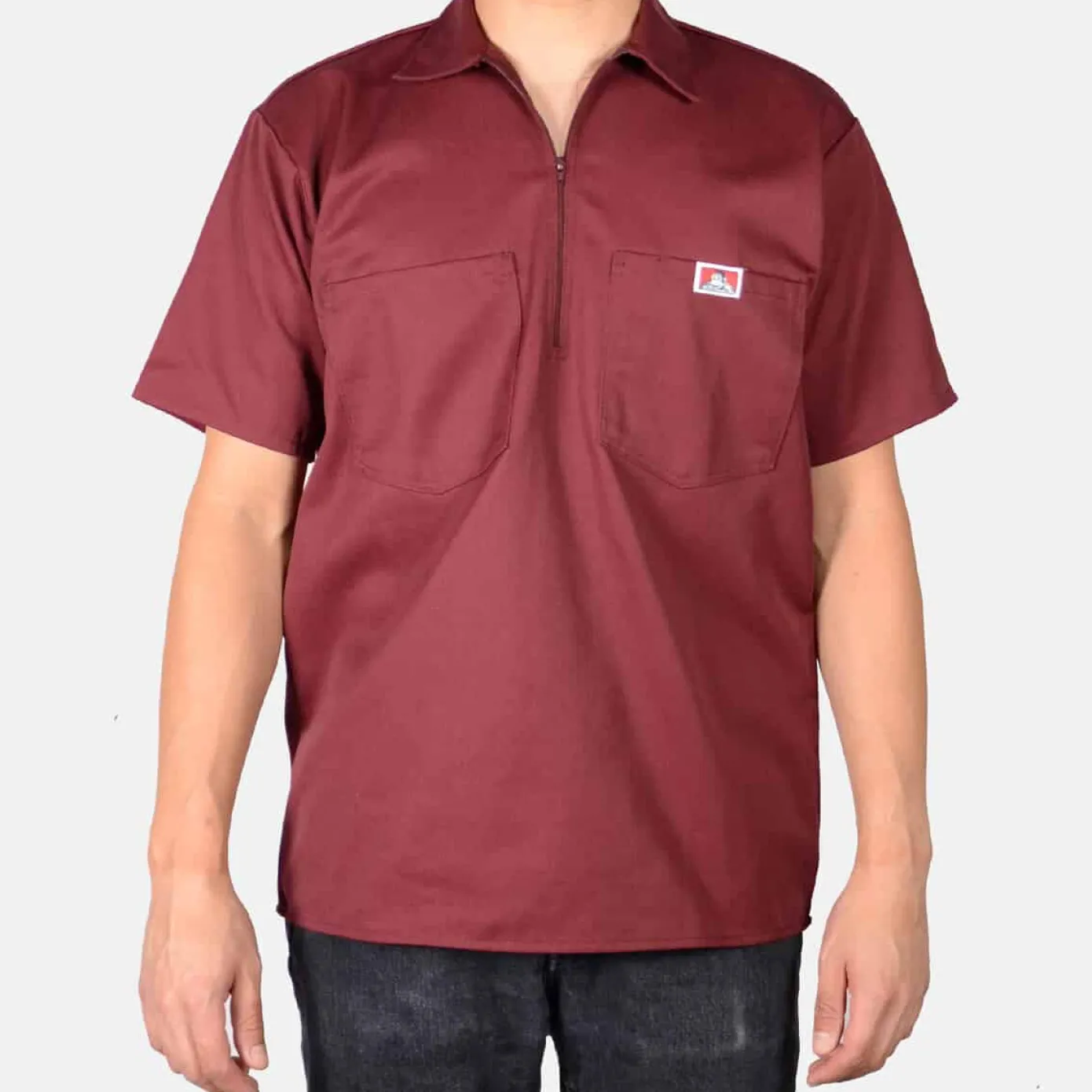 Short Sleeve Solid 1/2 Zip Shirt - Burgundy
