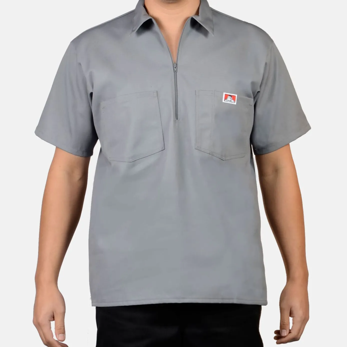 Short Sleeve Solid 1/2 Zip Shirt - Light Grey