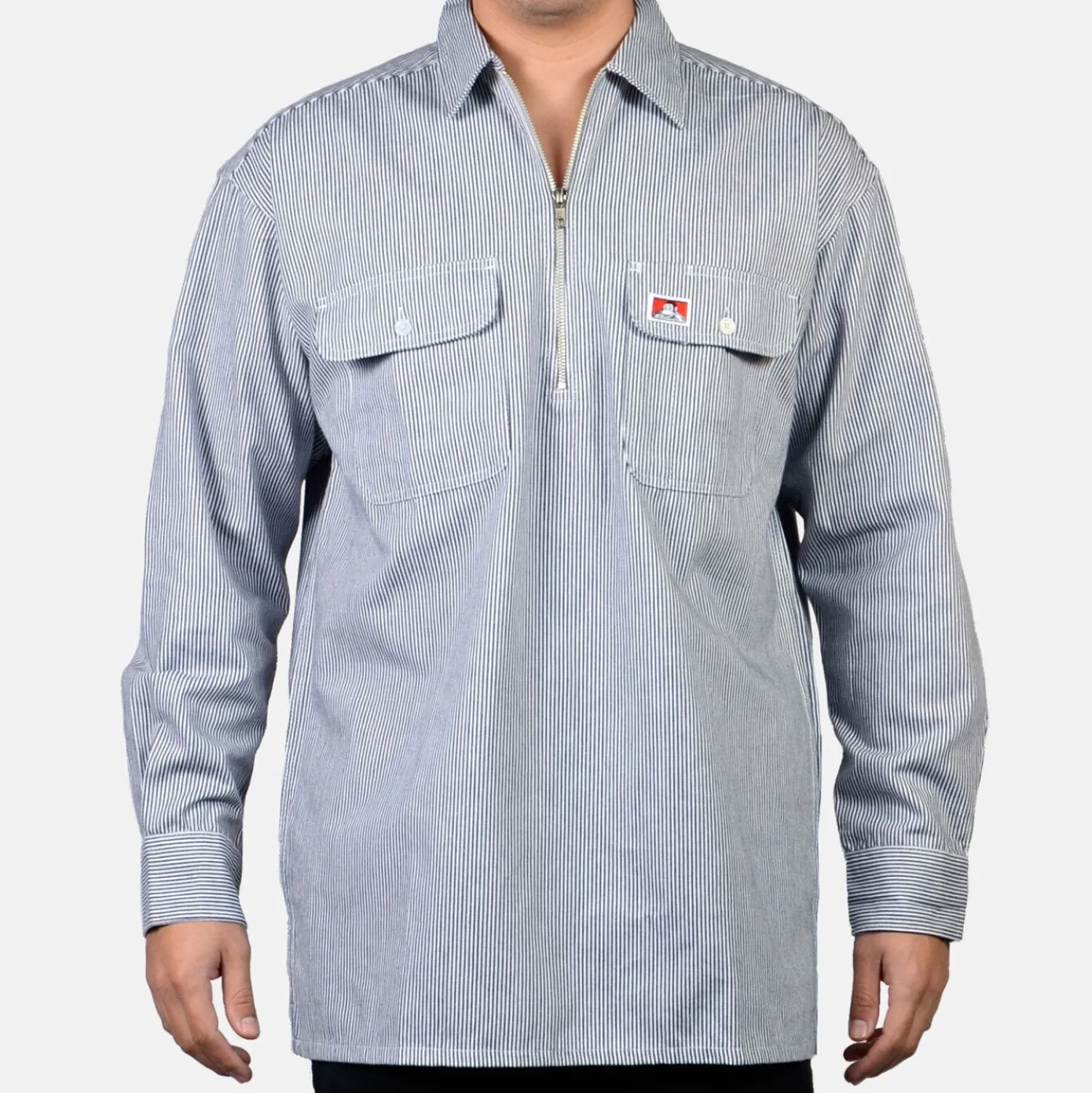 Long Sleeve 100% Cotton 1/2 Zip Shirt - Hickory