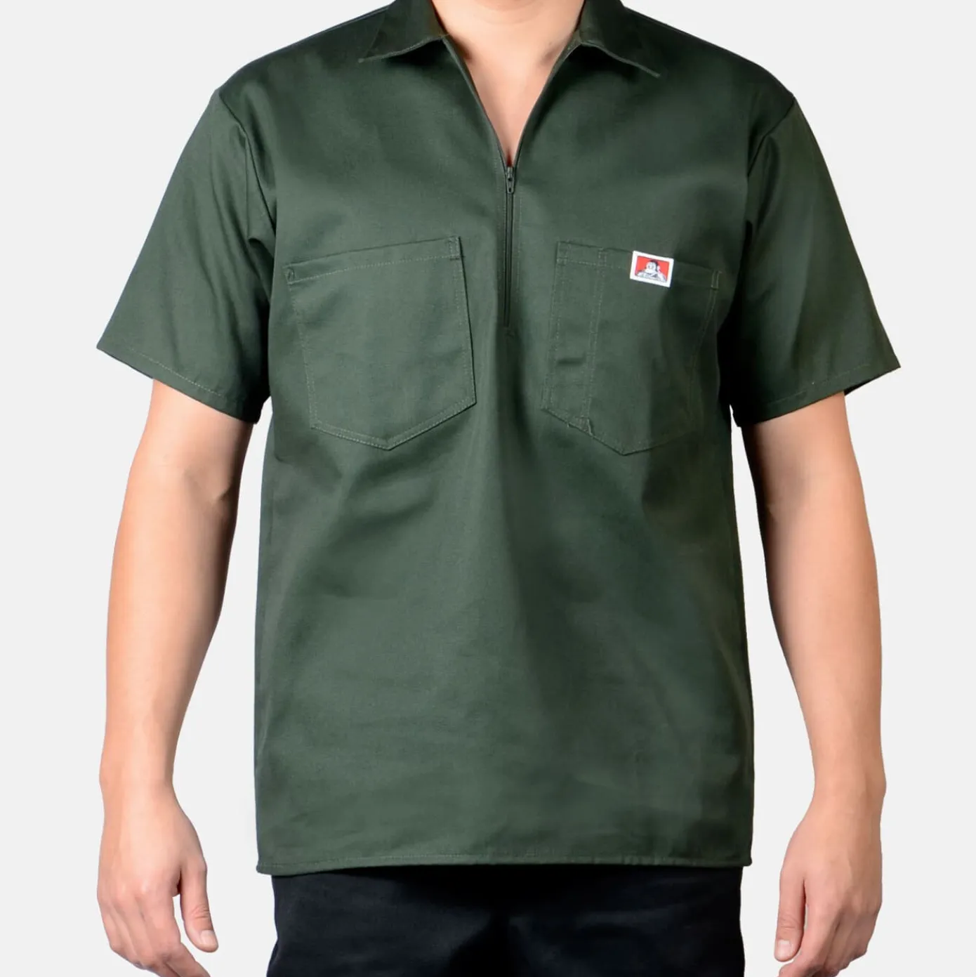 Short Sleeve Solid 1/2 Zip Shirt - Olive